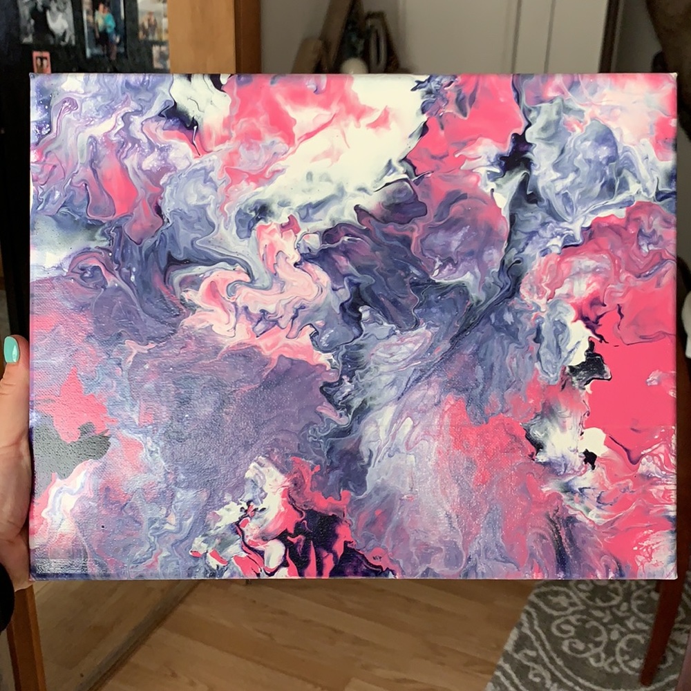 Custom acrylic canvas painting pink purple 14x11”